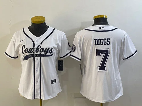 Baseball Jersey For Personalized Fan Gifts-Women's Dallas Cowboys #7 Trevon Diggs White With Patch Cool Base Stitched Baseball Jersey(Run Small)