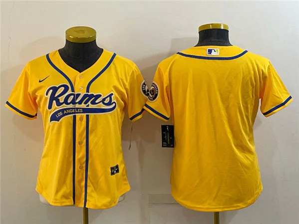 Custom Baseball Jersey-Women's Los Angeles Rams Blank Yellow With Patch Cool Base Stitched Baseball Jersey(Run Small)