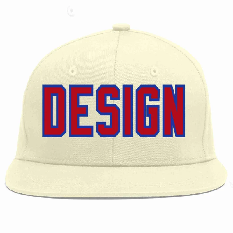 Baseball Cap For High-Quality Fabric-Custom Cream Red-Royal Flat Eaves Sport Baseball Cap Design for Men/Women/Youth