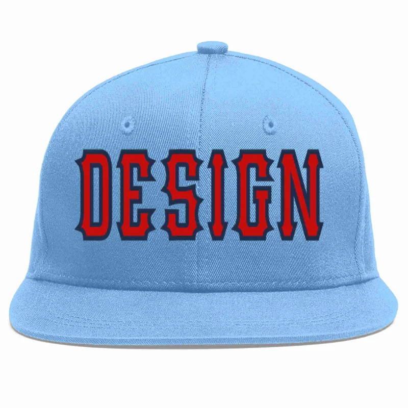 Baseball Cap For School Sports Teams-Custom Light Blue Red-Navy Flat Eaves Sport Baseball Cap Design for Men/Women/Youth