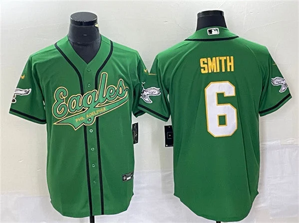 Baseball Jersey For Official Player Gear-Men's Philadelphia Eagles #6 DeVonta Smith Green Gold Cool Base Baseball Stitched Jersey