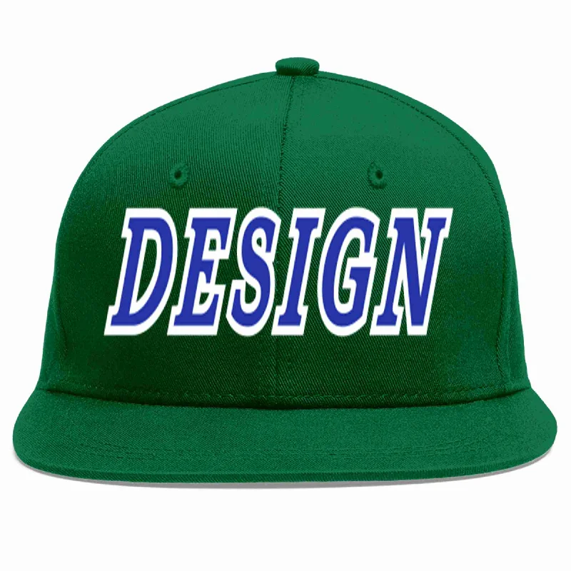 Baseball Cap For Personalized Designs-Custom Green Royal-White Flat Eaves Sport Baseball Cap Design for Men/Women/Youth