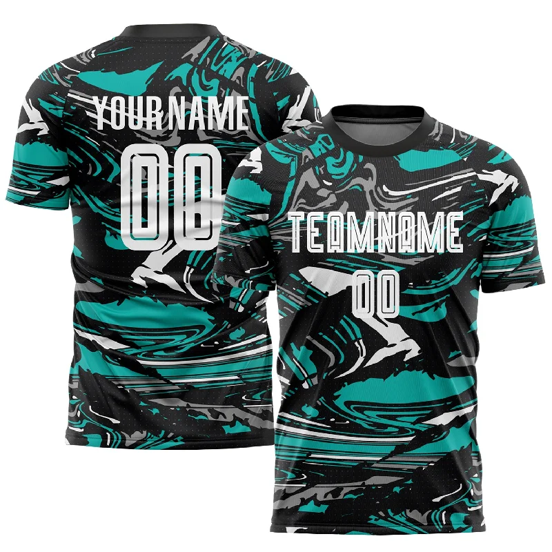 Football Jersey For Custom Fan Orders-Custom Figure White-Aqua Sublimation Soccer Uniform Jersey