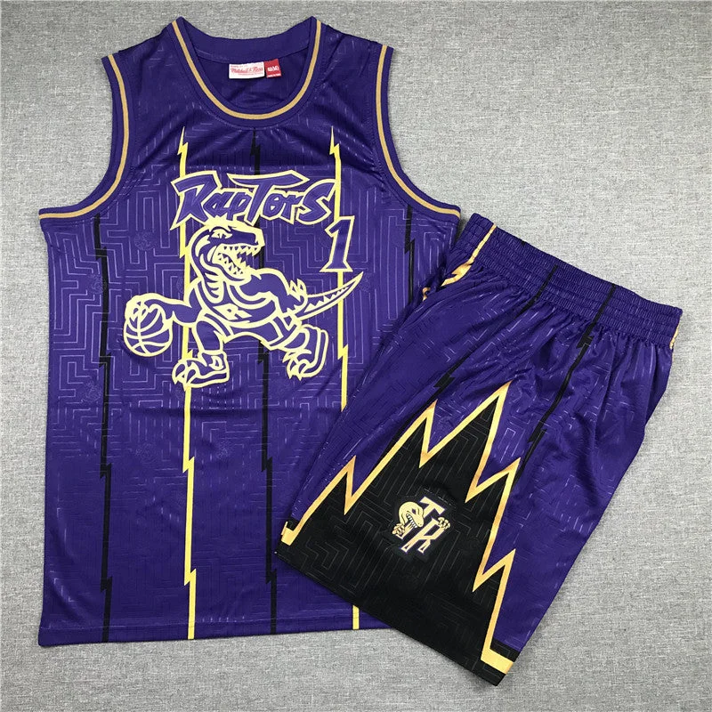 Basketball Jersey For Family And Friends Gifts-Raptors 1 Tracy McGrady Purple 1998-99 Hardwood Classics Basketball Jersey(With Shorts)