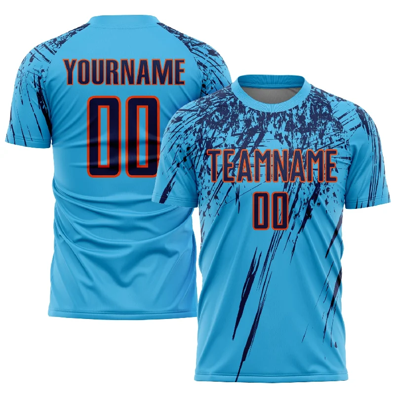 Football Jersey For College And High School Teams-Custom Sky Blue Navy-Orange Sublimation Soccer Uniform Jersey