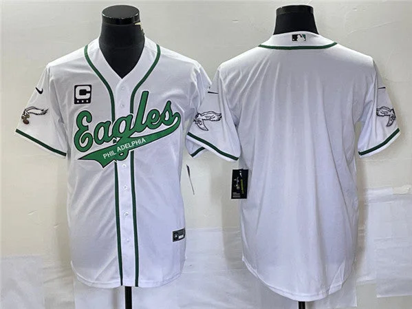 Baseball Jersey For Limited-Time Fan Products-Men's Philadelphia Eagles Blank White With C Patch Cool Base Stitched Baseball Jersey