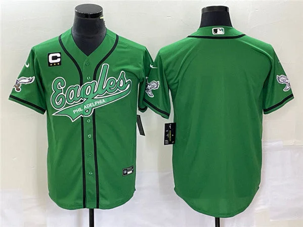 Baseball Jersey For Personalized Team Wear-Men's Philadelphia Eagles Blank Green With C Patch Cool Base Stitched Baseball Jersey