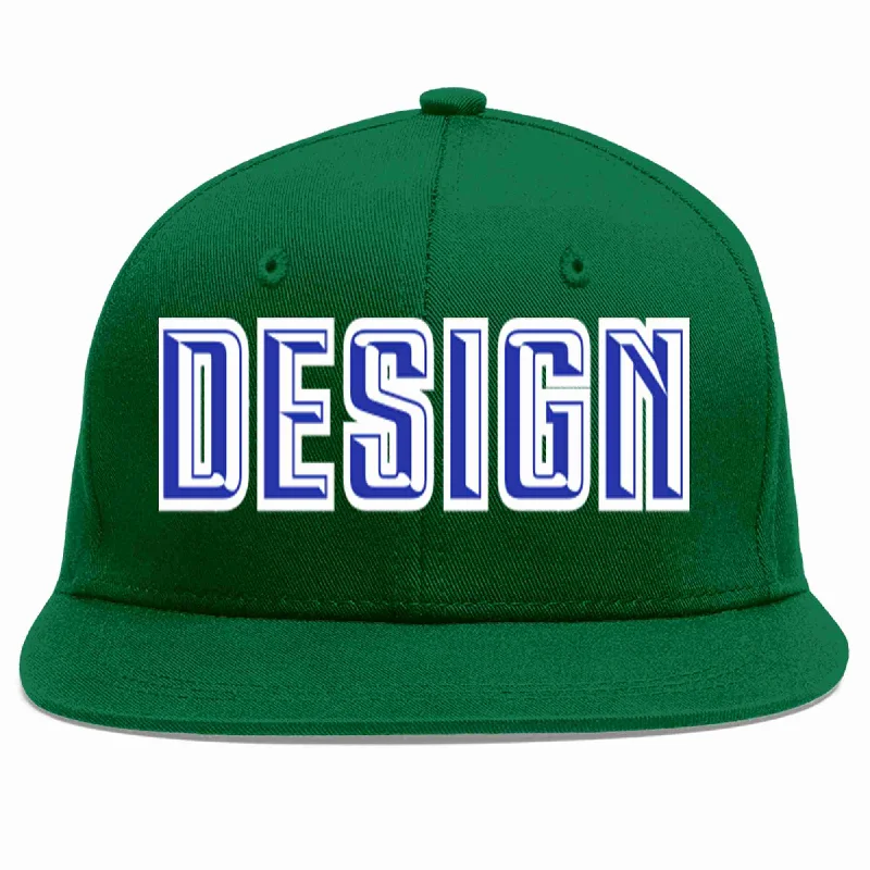 Baseball Cap With Unique Designs-Custom Green Royal-White Flat Eaves Sport Baseball Cap Design for Men/Women/Youth