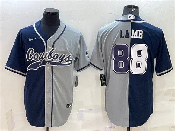 Baseball Jersey For Supporter Customization-Women's Dallas Cowboys #88 CeeDee Lamb Navy/Gray Split With Patch Cool Base Stitched Baseball Jersey(Run Small)