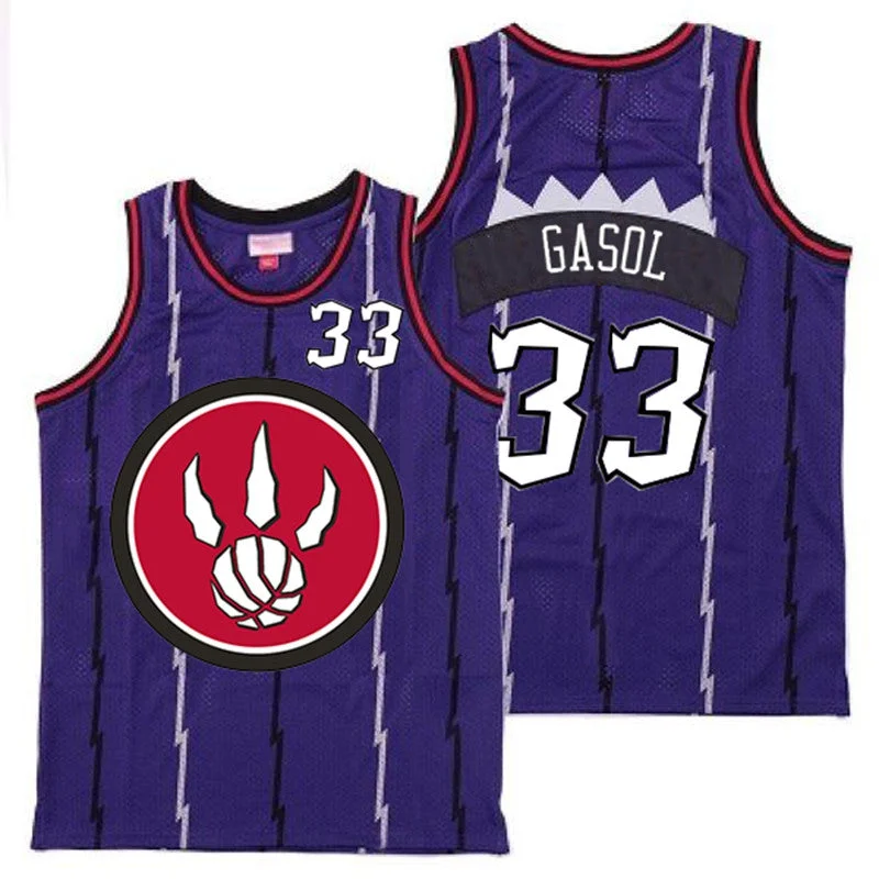 Basketball Jersey For All Ages-Raptors 33 Marc Gasol Purple Red Big Logo Retro Basketball Jersey