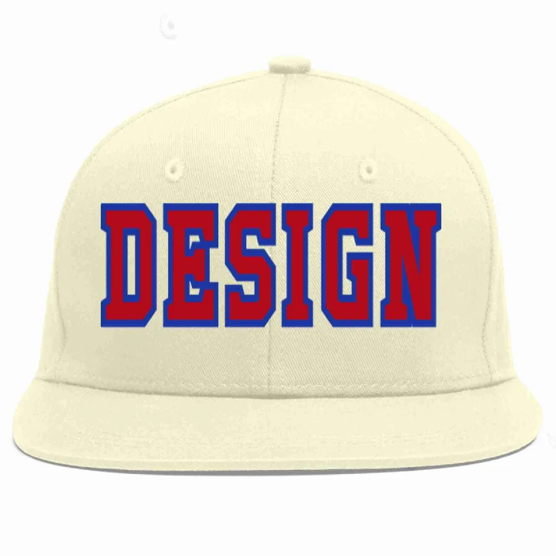 Baseball Cap For Custom Player Orders-Custom Cream Red-Royal Flat Eaves Sport Baseball Cap Design for Men/Women/Youth