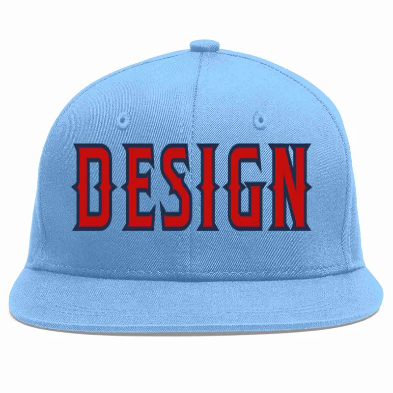 Baseball Cap For Fan Club Merchandise-Custom Light Blue Red-Navy Flat Eaves Sport Baseball Cap Design for Men/Women/Youth