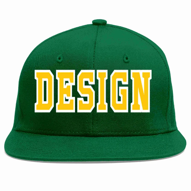 Baseball Cap For Exclusive Designs-Custom Green Gold-White Flat Eaves Sport Baseball Cap Design for Men/Women/Youth