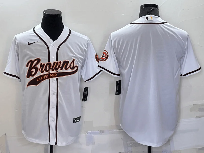 Baseball Jersey For Major League Teams-Men's Cleveland Browns Blank White Stitched Cool Base Baseball Jersey