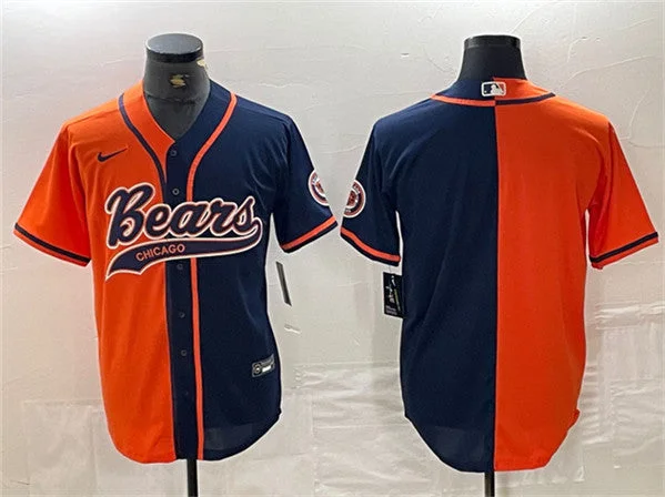 Baseball Jersey For Group Fundraising-Men's Chicago Bears Blank Orange/Navy Split With Patch Cool Base Stitched Baseball Jersey