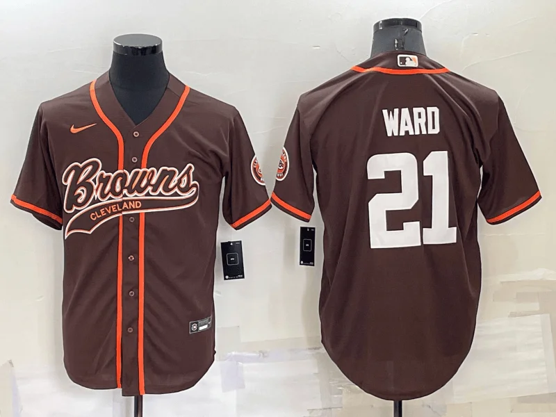 Baseball Jersey For Fundraisers-Men's Cleveland Browns #21 Denzel Ward Brown Stitched Cool Base Baseball Jersey