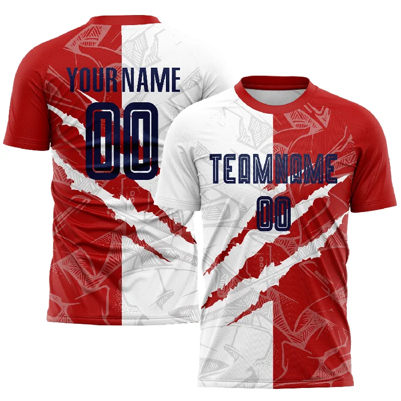 Football Jersey For School Spirit-Custom Graffiti Pattern Navy-Red USA Scratch Sublimation Soccer Uniform Jersey