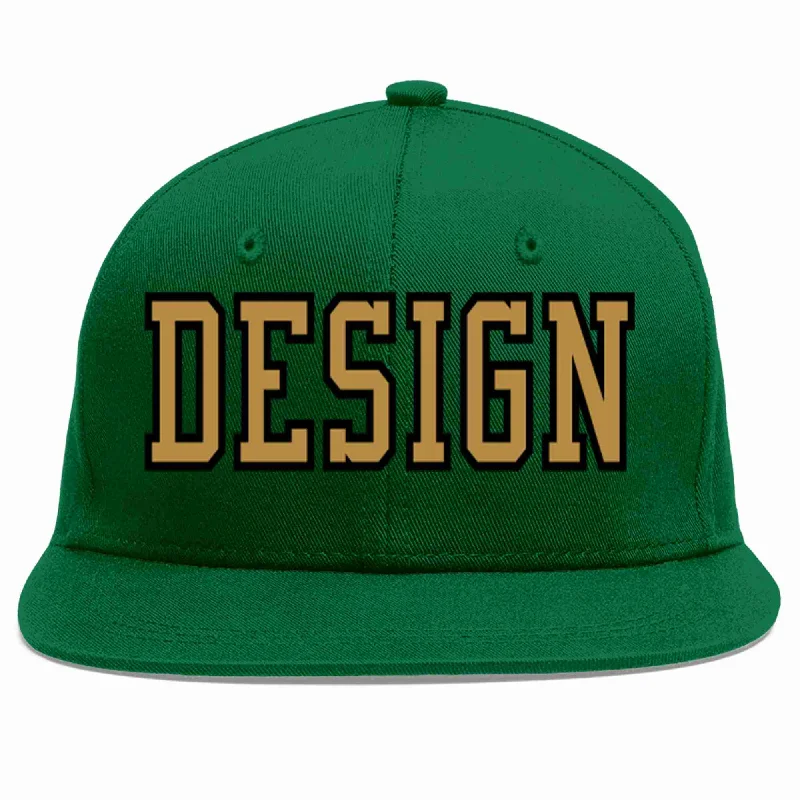 Baseball Cap With Custom Design-Custom Green Old Gold-Black Flat Eaves Sport Baseball Cap Design for Men/Women/Youth