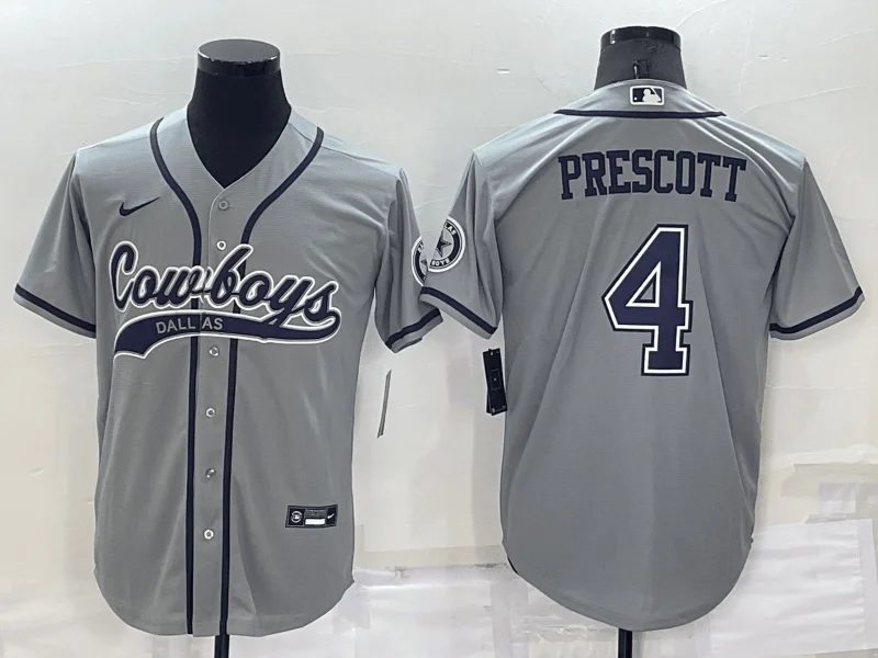 Baseball Jersey For Baseball Leagues-Men's Dallas Cowboys #4 Dak Prescott Grey Stitched Cool Base Baseball Jersey