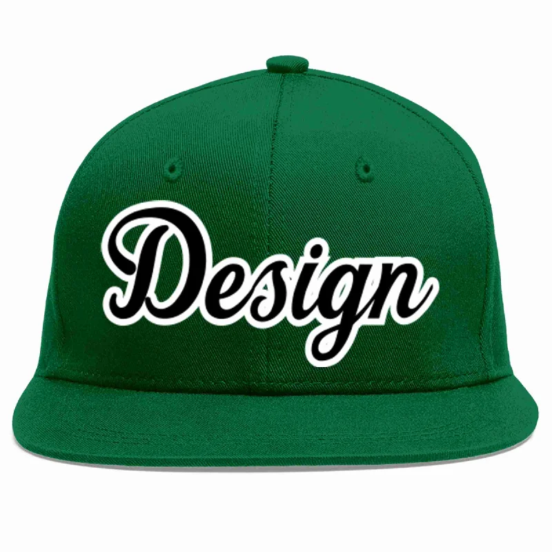 Baseball Cap For Youth Leagues-Custom Green Black-White Flat Eaves Sport Baseball Cap Design for Men/Women/Youth