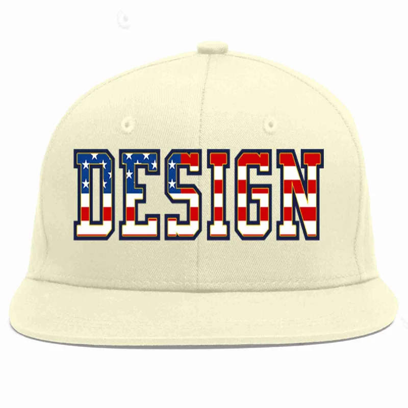 Baseball Cap With Team Logo-Custom Cream Vintage USA Flag-Gold Flat Eaves Sport Baseball Cap Design for Men/Women/Youth