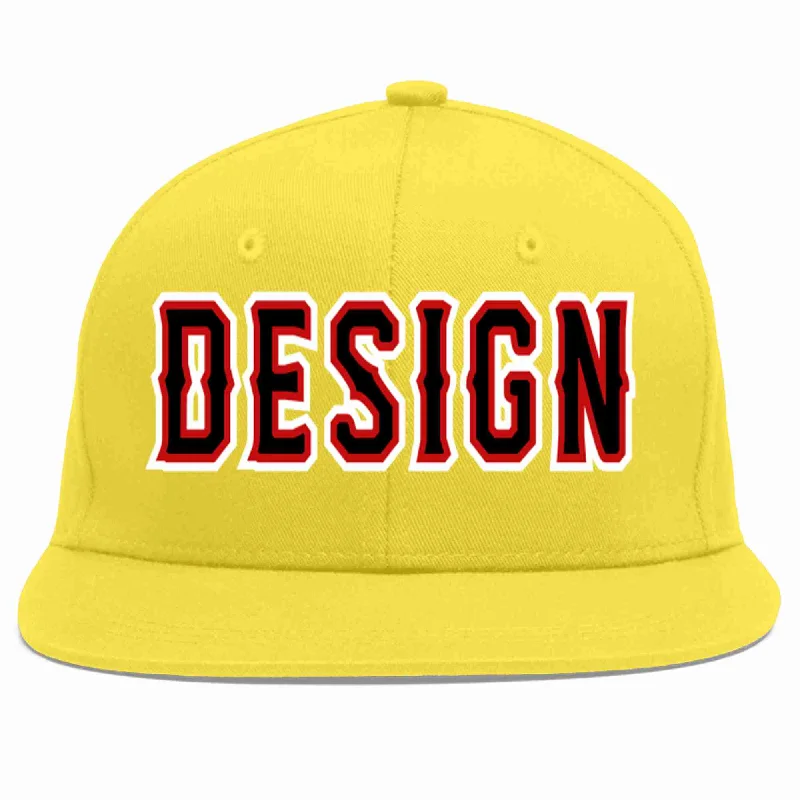 Baseball Cap For Fan Apparel-Custom Light Gold Black-Red Flat Eaves Sport Baseball Cap Design for Men/Women/Youth