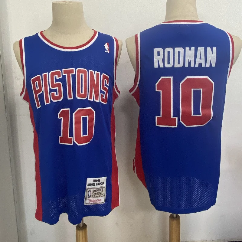 Basketball Jersey For Basketball Gifts-Pistons 10 Dennis Rodman Blue 1988-89 Hardwood Classics Basketball Jersey