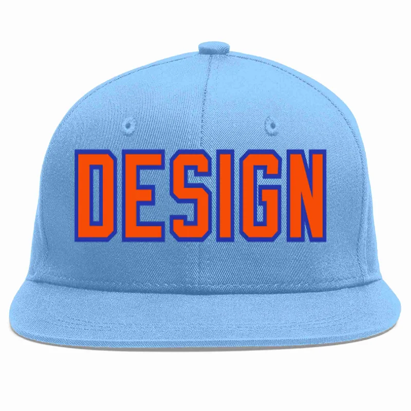 Baseball Cap For High-Quality Fabric-Custom Light Blue Orange-Royal Flat Eaves Sport Baseball Cap Design for Men/Women/Youth