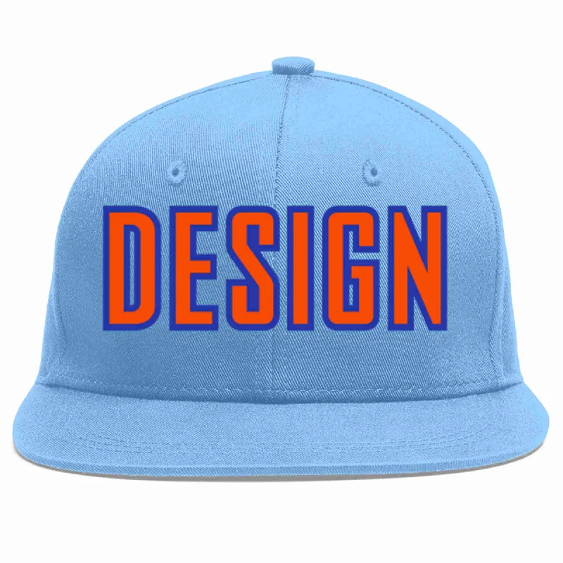 Baseball Cap For Special Edition Releases-Custom Light Blue Orange-Royal Flat Eaves Sport Baseball Cap Design for Men/Women/Youth