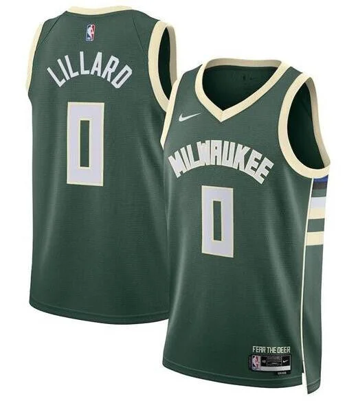 Basketball Jersey For Basketball Event Gear-Bucks 0 Damian Lillard Green Swingman Basketball Jersey