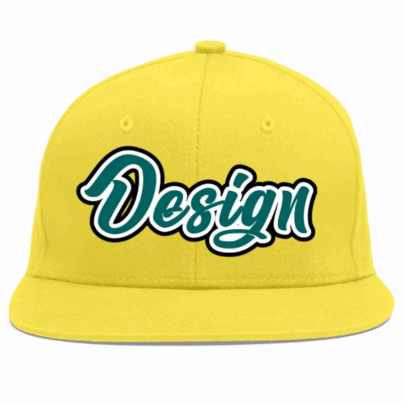 Baseball Cap For Outdoor Sporting Events-Custom Light Gold Aqua-White Flat Eaves Sport Baseball Cap Design for Men/Women/Youth