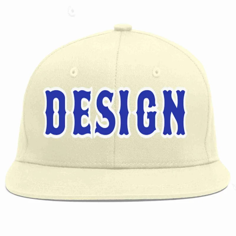 Custom Baseball Cap-Custom Cream Royal-White Flat Eaves Sport Baseball Cap Design for Men/Women/Youth