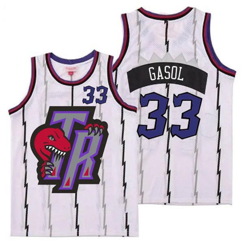 Basketball Jersey For Basketball Event Gear-Raptors 33 Marc Gasol White Big Gray TR Logo Retro Basketball Jersey