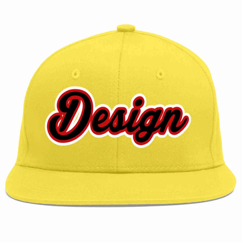 High Quality Baseball Cap-Custom Light Gold Black-Red Flat Eaves Sport Baseball Cap Design for Men/Women/Youth