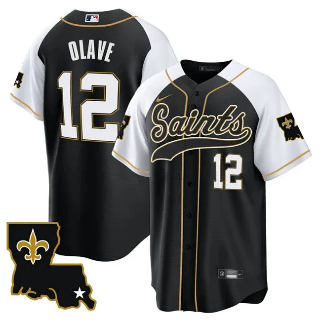 Baseball Jersey For Fans-Men's New Orleans Saints #12 Chris Olave Black/White 1987 Legacy Cool Base Stitched Baseball Jersey