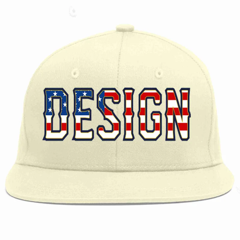 Baseball Cap For Official Team Gear-Custom Cream Vintage USA Flag-Gold Flat Eaves Sport Baseball Cap Design for Men/Women/Youth