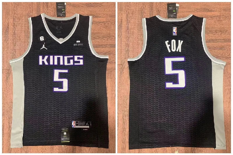 Basketball Jersey For Fan Club Apparel-Kings 5 De'Aaron Fox Black City Edition Swingman Basketball Jersey