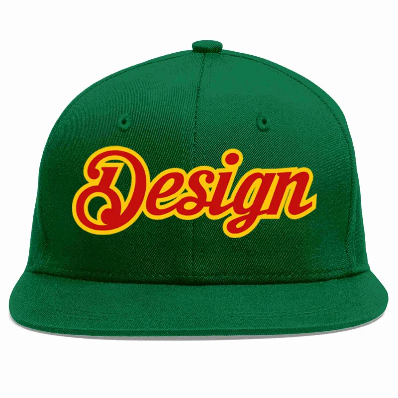 Baseball Cap For Custom Orders-Custom Green Red-Yellow Flat Eaves Sport Baseball Cap Design for Men/Women/Youth