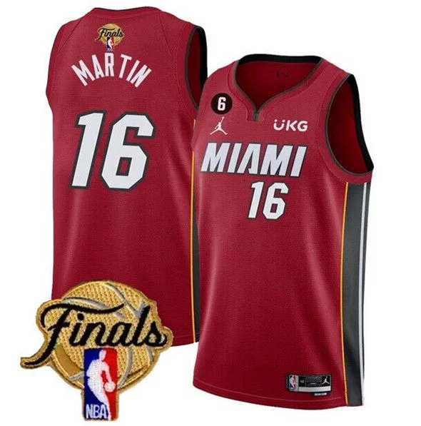 Basketball Jersey With Bold Design-Heat 16 Caleb Martin Red 2023 Finals NO.6 Patch Swingman Basketball Jersey