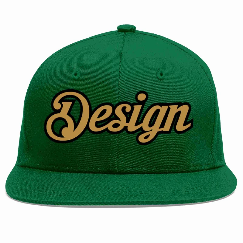 Baseball Cap For Game Day-Custom Green Old Gold-Black Flat Eaves Sport Baseball Cap Design for Men/Women/Youth