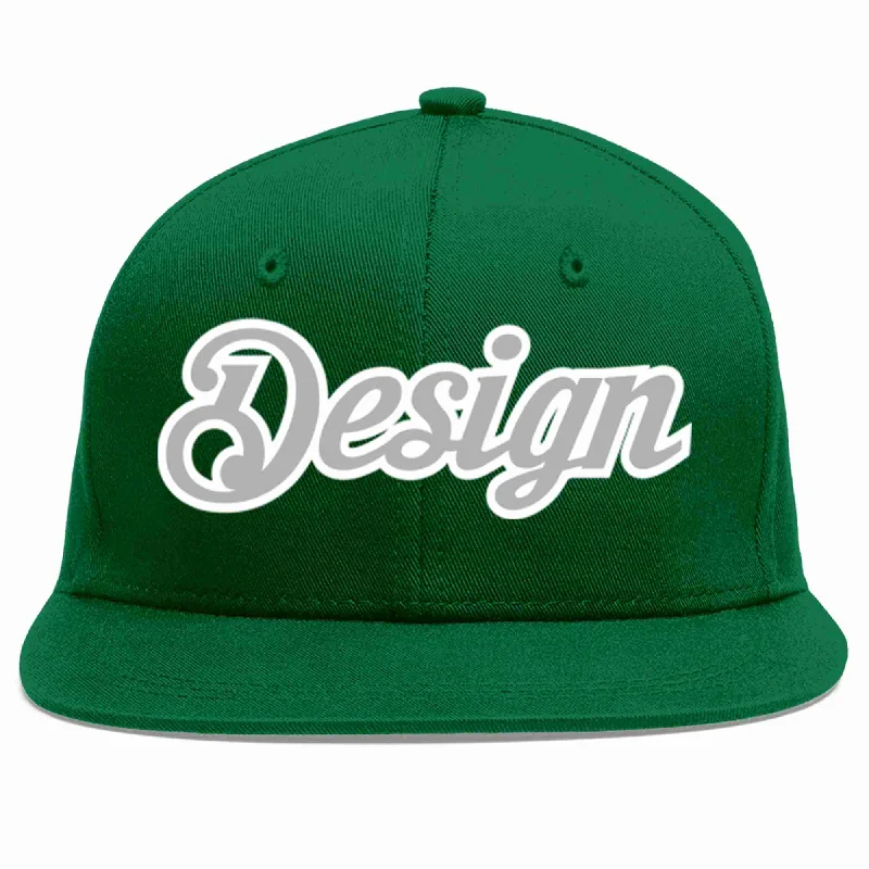 Baseball Cap With Adjustable Strap-Custom Green Gray-White Flat Eaves Sport Baseball Cap Design for Men/Women/Youth