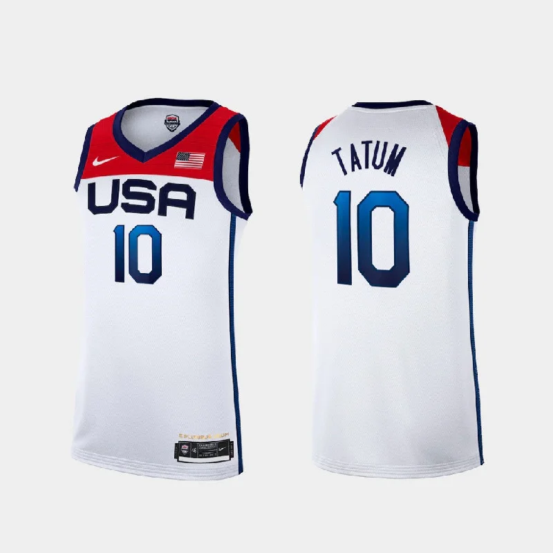 Basketball Jersey With Player And Team Logos-Team USA 10 Tatum White 2021 Olympics Basketball Swingman Basketball Jersey