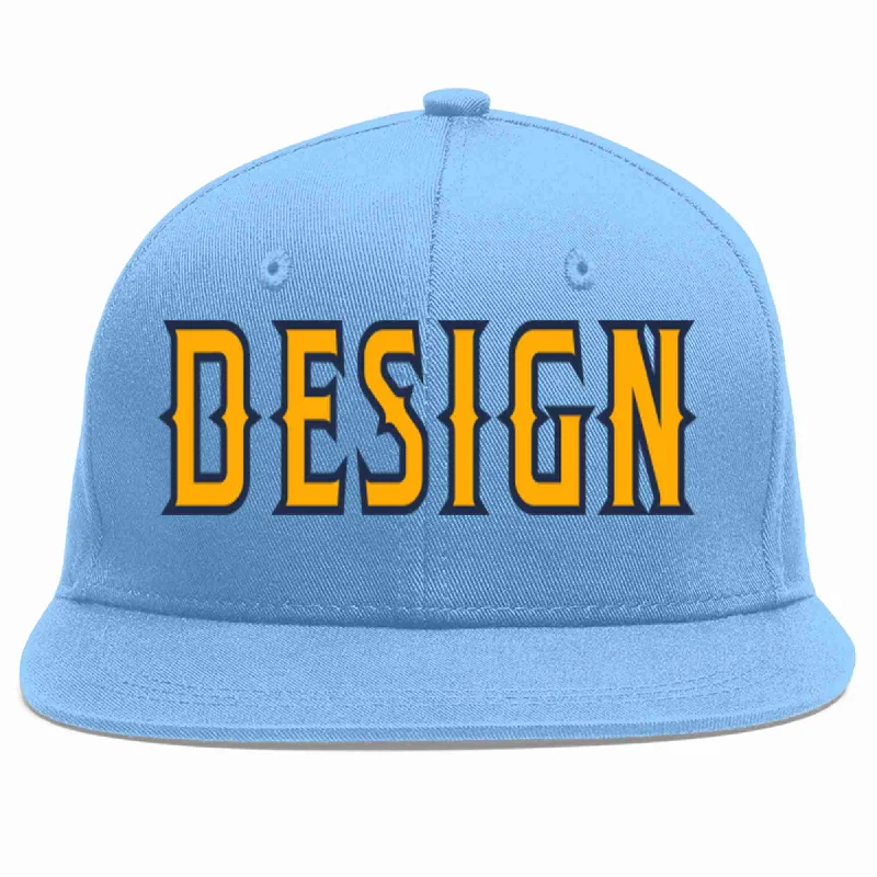 Baseball Cap For Special Edition Hats-Custom Light Blue Yellow-Navy Flat Eaves Sport Baseball Cap Design for Men/Women/Youth