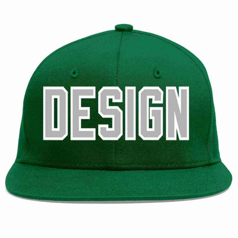 Baseball Cap With Bold Design-Custom Green Gray-White Flat Eaves Sport Baseball Cap Design for Men/Women/Youth