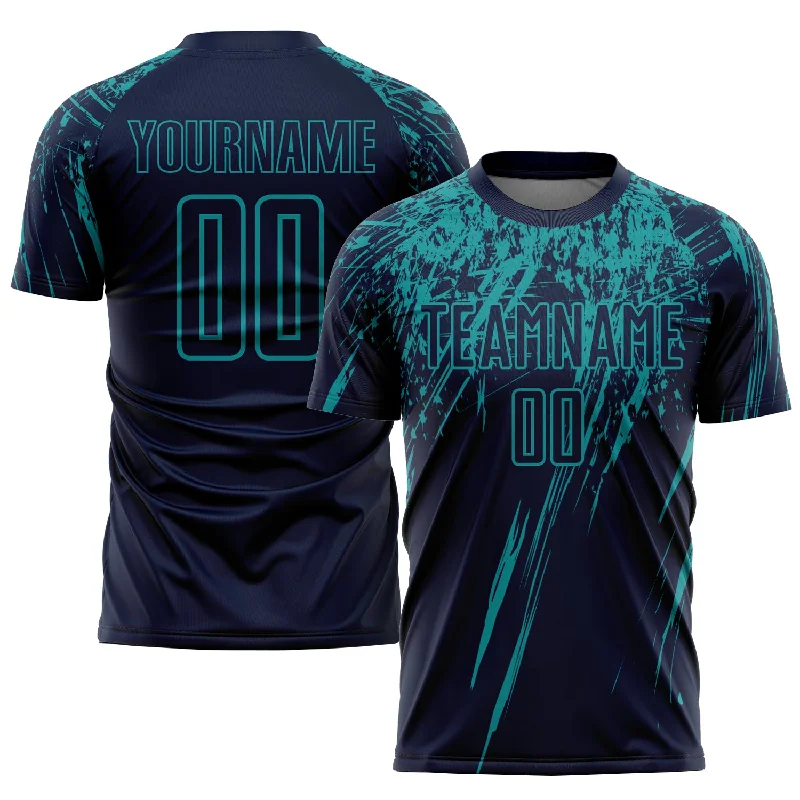 Football Jersey For Football Players And Fans-Custom Navy Teal Sublimation Soccer Uniform Jersey