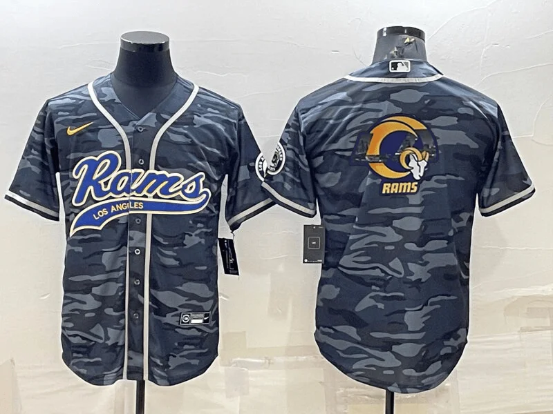 Baseball Jersey For Fan Custom Numbering-Men's Los Angeles Rams Grey Camo Team Big Logo With Patch Cool Base Stitched Baseball Jersey