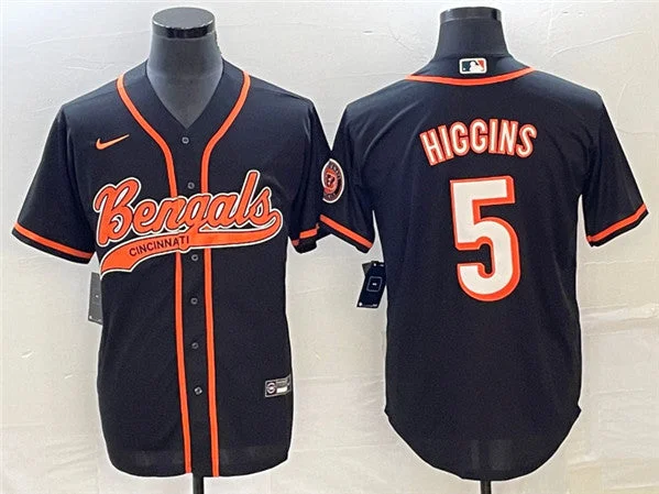 Baseball Jersey For Baseball Players And Fans-Men's Cincinnati Bengals #5 Tee Higgins Black With Patch Cool Base Stitched Baseball Jersey