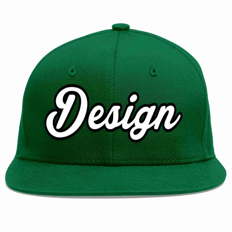 Baseball Cap For Kids And Adults-Custom Green White-Black Flat Eaves Sport Baseball Cap Design for Men/Women/Youth