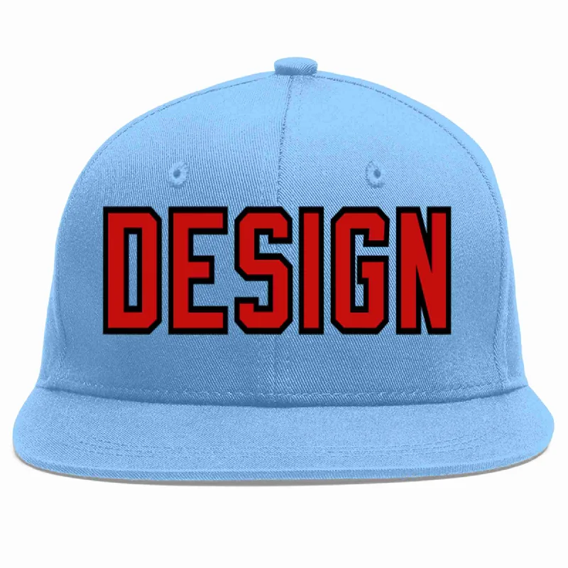 Baseball Cap For Retro Fan Gear-Custom Light Blue Red-Black Flat Eaves Sport Baseball Cap Design for Men/Women/Youth