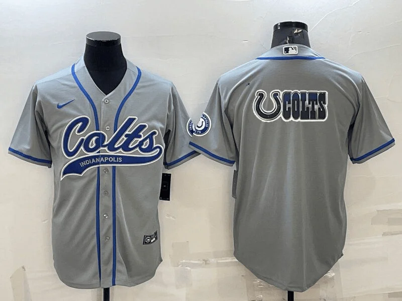 Baseball Jersey For Limited Editions-Men's Indianapolis Colts Grey Team Big Logo With Patch Cool Base Stitched Baseball Jersey